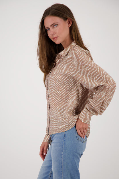 Monari Herringbone Jewel Blouse Brown Sugar