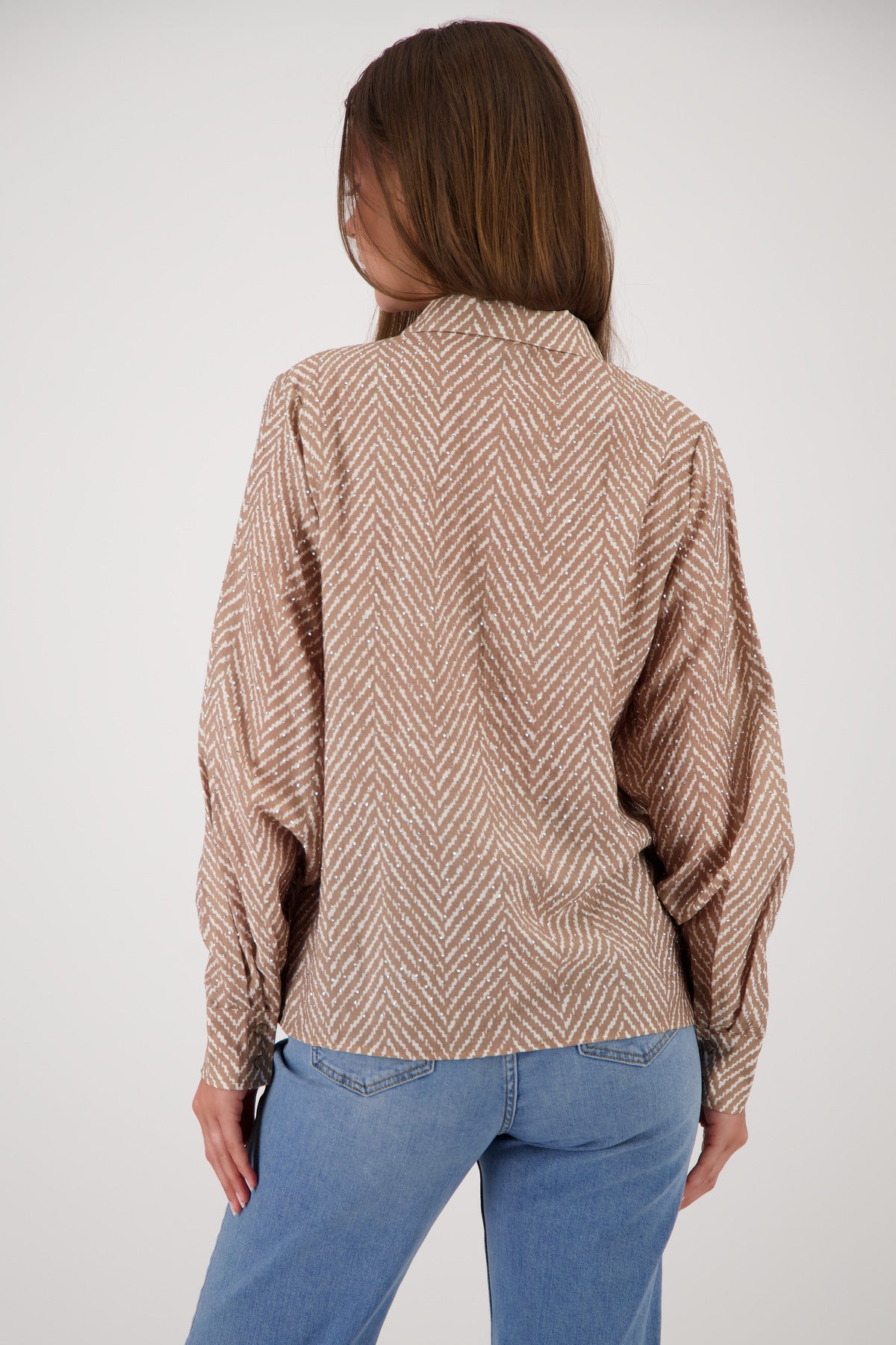Monari Herringbone Jewel Blouse Brown Sugar