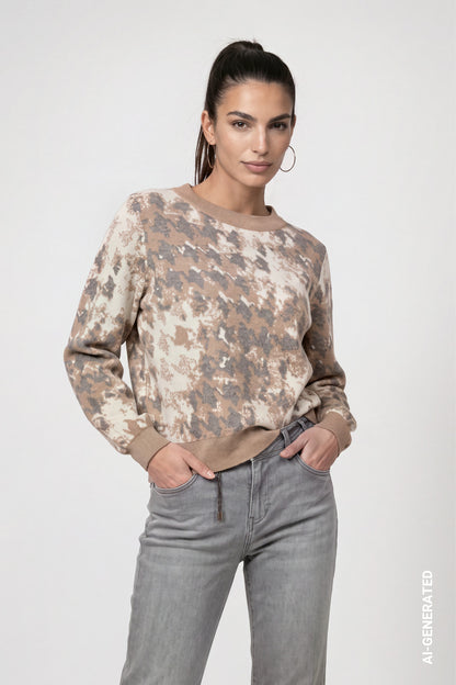 Monari Houndstooth Jacquard Pullover Brown Sugar