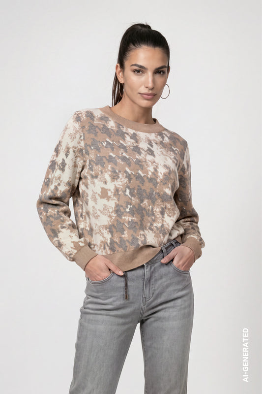 Monari Houndstooth Jacquard Pullover Brown Sugar