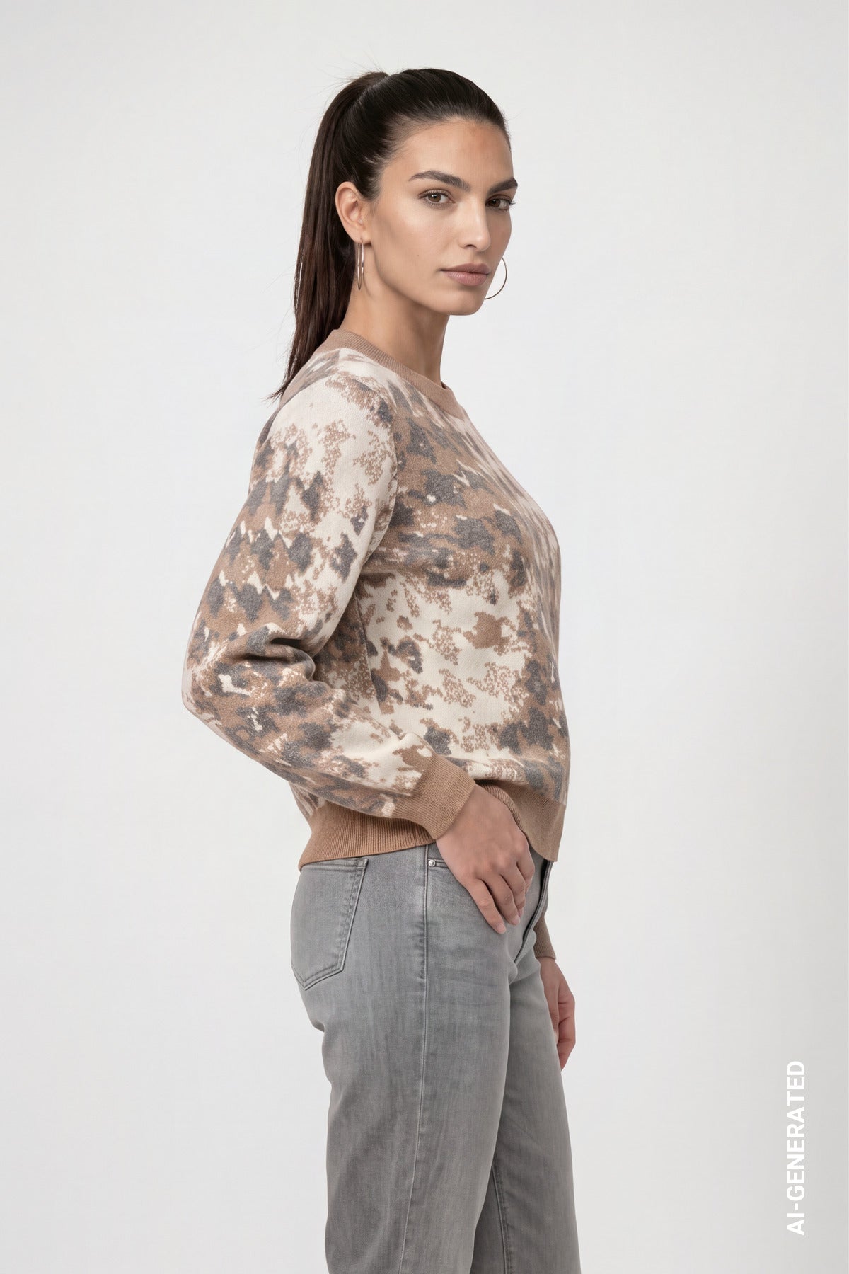 Monari Houndstooth Jacquard Pullover Brown Sugar