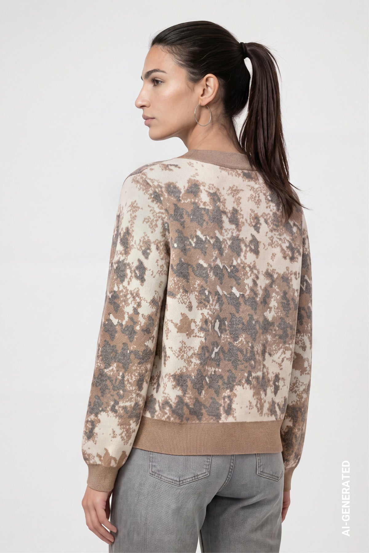Monari Houndstooth Jacquard Pullover Brown Sugar