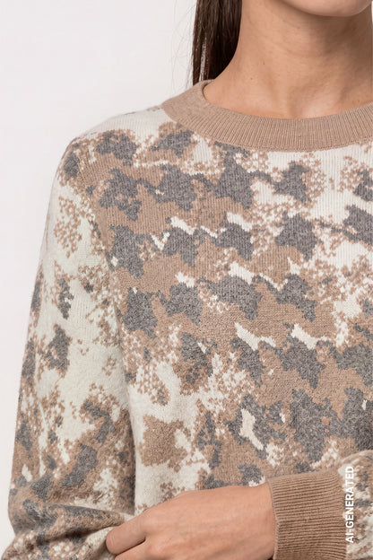 Monari Houndstooth Jacquard Pullover Brown Sugar
