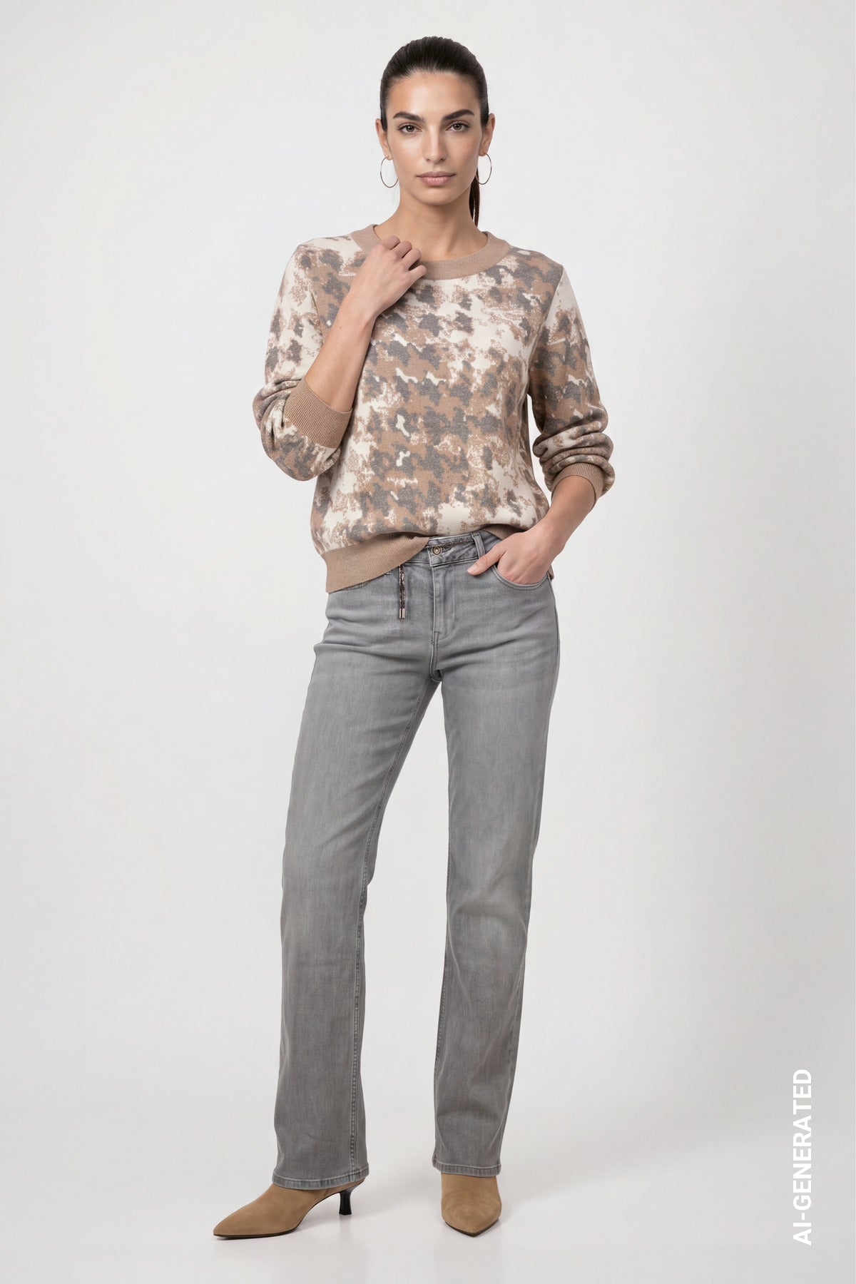 Monari Houndstooth Jacquard Pullover Brown Sugar