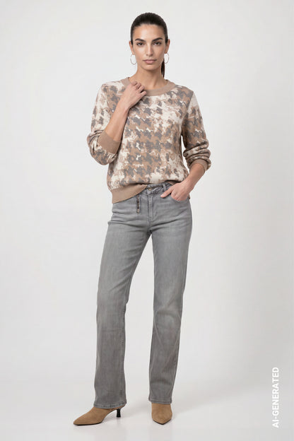 Monari Houndstooth Jacquard Pullover Brown Sugar