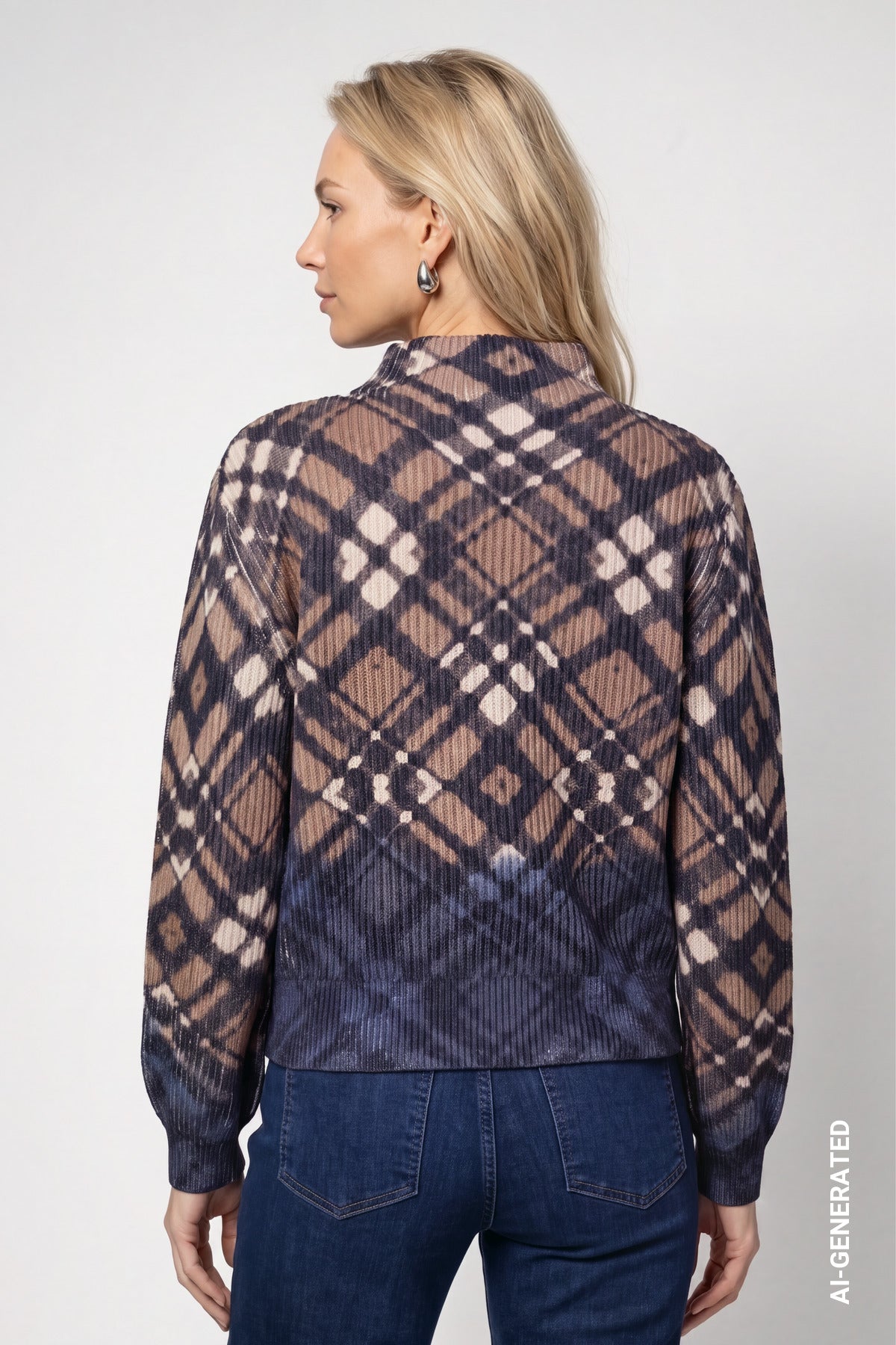 Monari Plaid Dip Dye Pullover Tiramisu