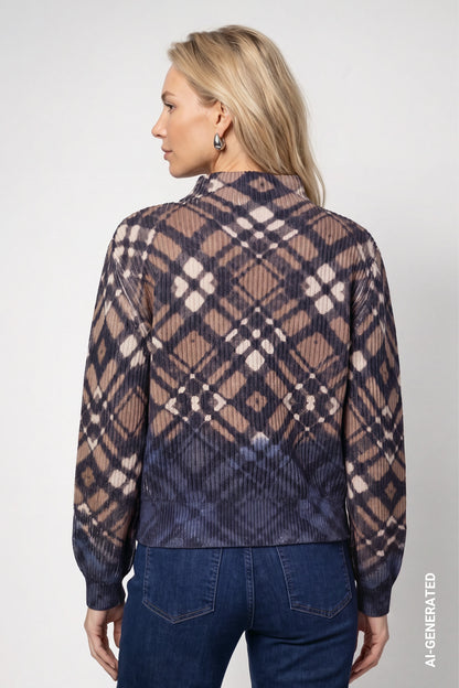 Monari Plaid Dip Dye Pullover Tiramisu