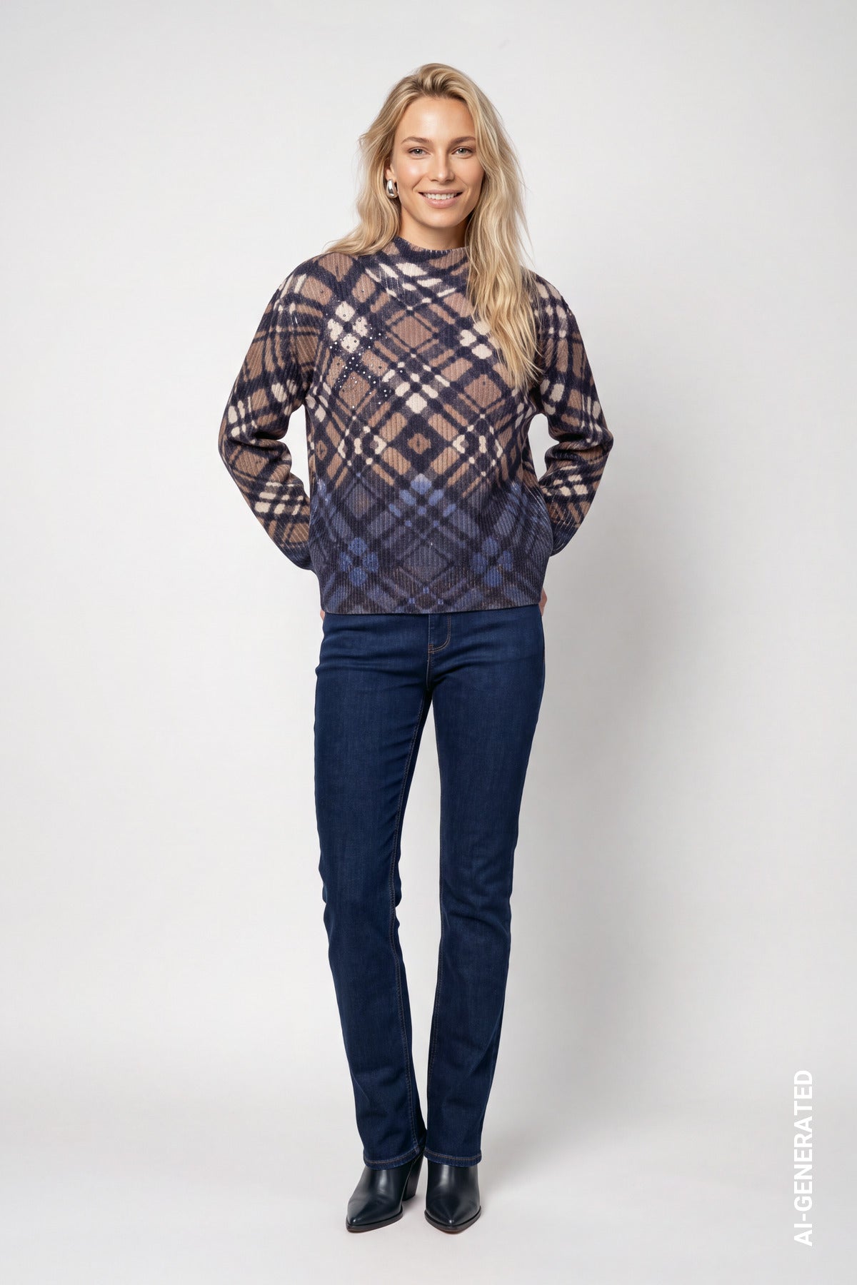 Monari Plaid Dip Dye Pullover Tiramisu