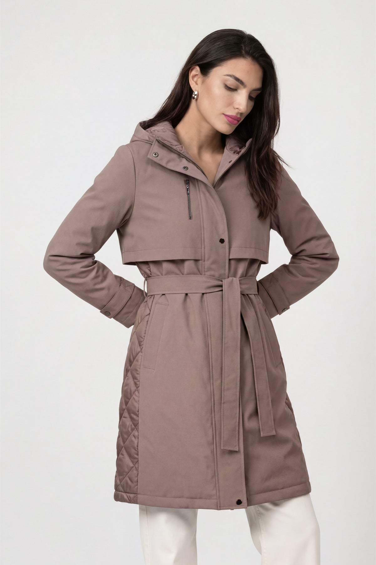 Monari Trench Quilted Coat Taupe