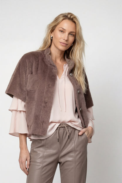 Monari Cape Faux Fur Jacket Taupe