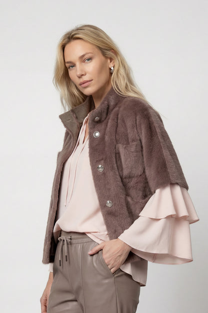 Monari Cape Faux Fur Jacket Taupe