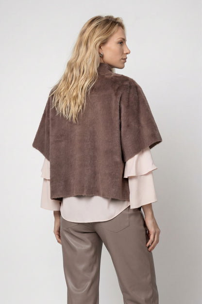Monari Cape Faux Fur Jacket Taupe
