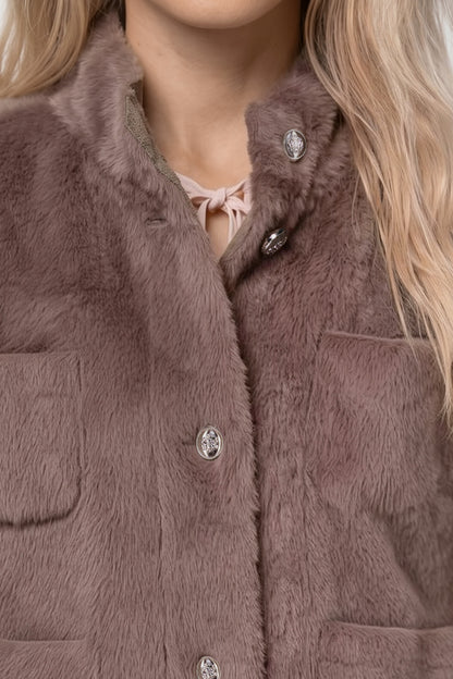 Monari Cape Faux Fur Jacket Taupe