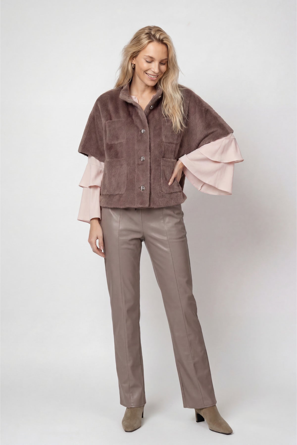 Monari Cape Faux Fur Jacket Taupe