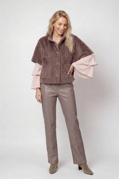Monari Cape Faux Fur Jacket Taupe