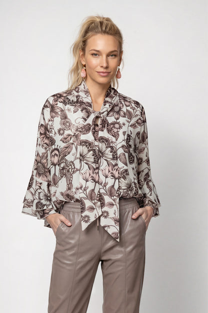 Monari Floral Blouse Taupe Pattern