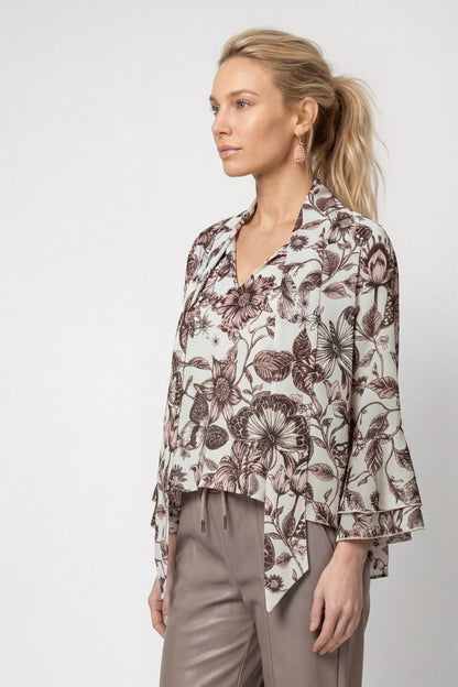 Monari Floral Blouse Taupe Pattern