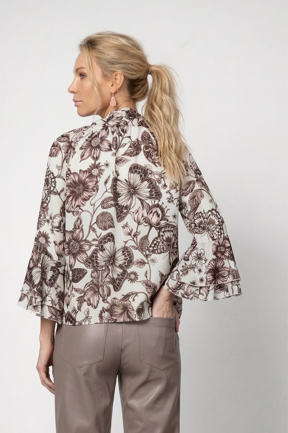 Monari Floral Blouse Taupe Pattern