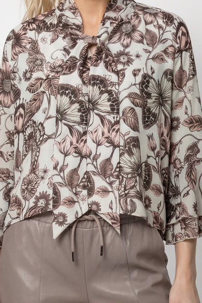 Monari Floral Blouse Taupe Pattern