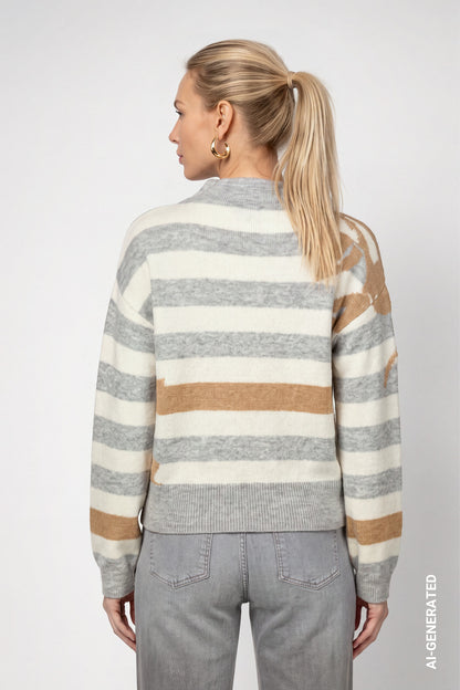 Monari Stripe Floral Pullover Light Grey