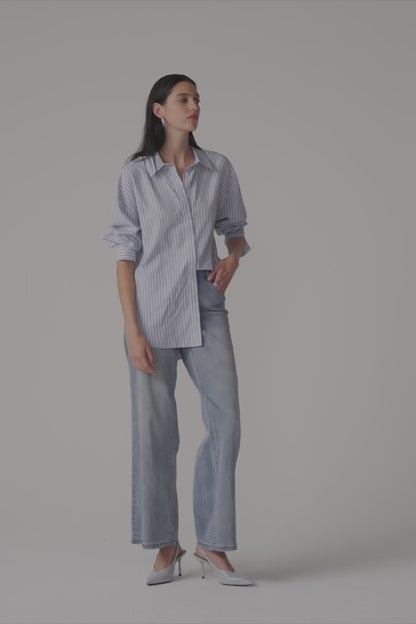 Joseph Ribkoff Stripe Boxy Blouse Blue/Vanilla