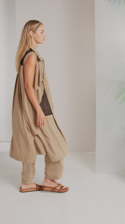 NAYA Zipped Long Line Waistcoat Tan