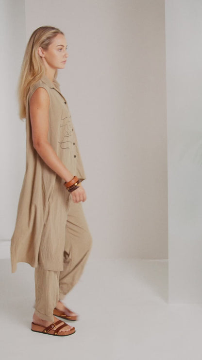NAYA Long Side Print Top Tan