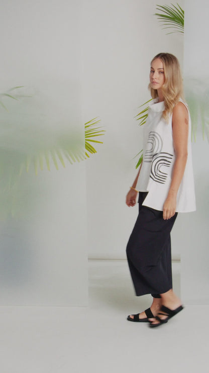 NAYA Sleeveless Placement Print Top White/Black