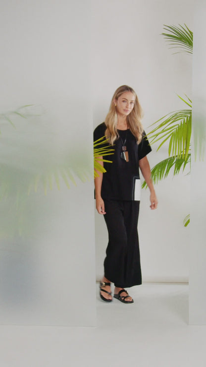 NAYA Stitch Pocket Top Black/White