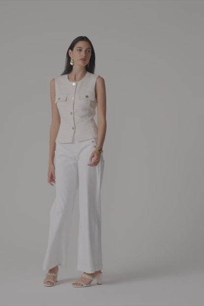 Joseph Ribkoff Bouclé Vest-Off-White/Gold