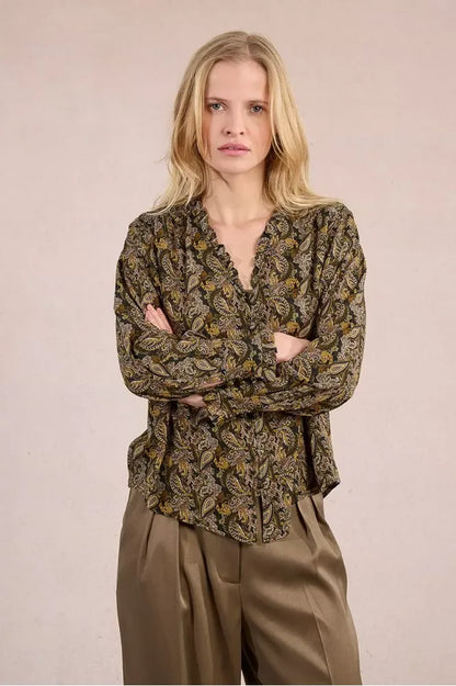 Molly Bracken Khaki Printed Blouse