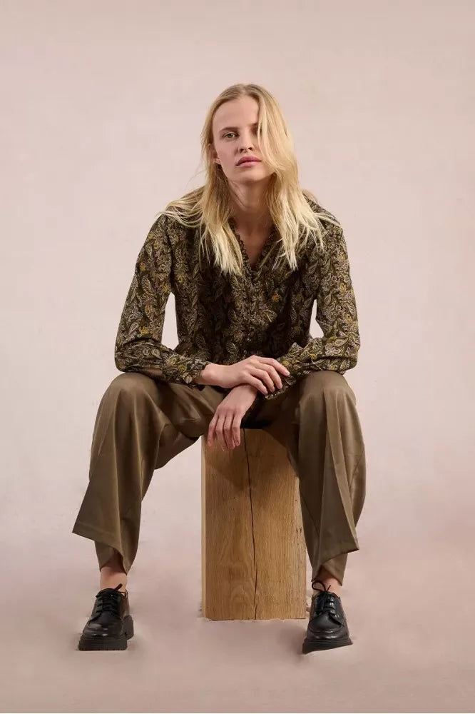 Molly Bracken Khaki Printed Blouse