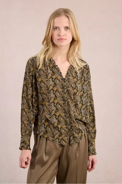 Molly Bracken Khaki Printed Blouse