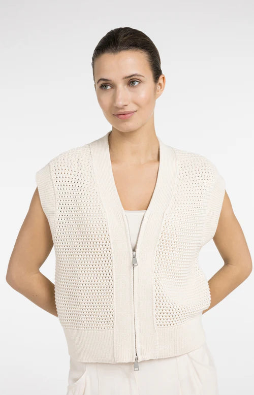 YAYA Sleeveless Mesh Cardigan Creme Beige