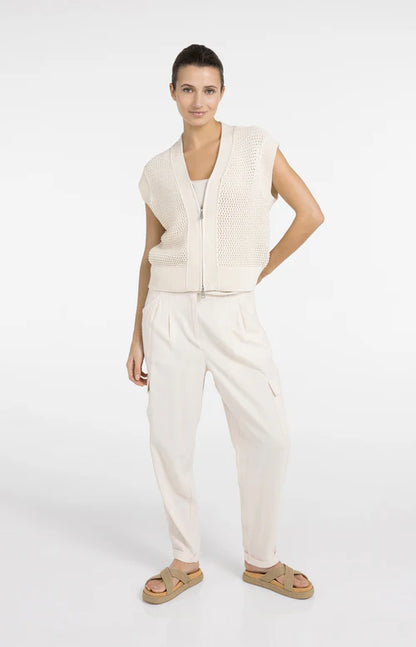 YAYA Sleeveless Mesh Cardigan Creme Beige