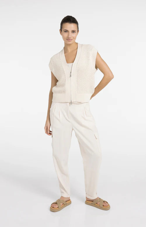 YAYA Sleeveless Mesh Cardigan Creme Beige