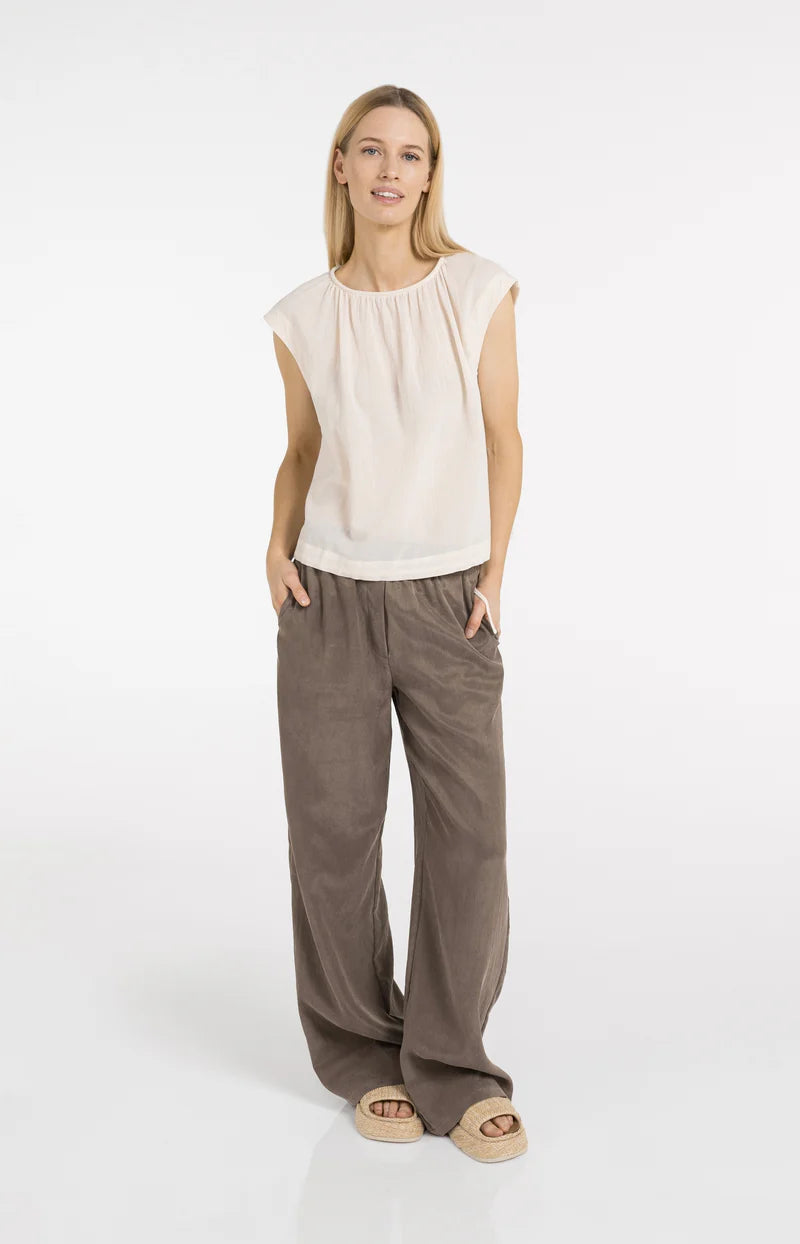YAYA Sleeveless Top Pleated Neck Detail