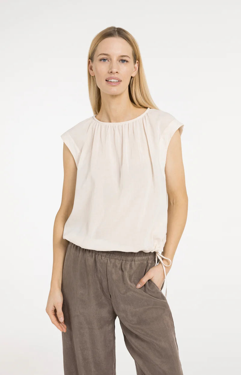 YAYA Sleeveless Top Pleated Neck Detail