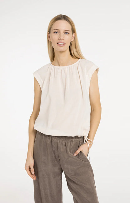 YAYA Sleeveless Top Pleated Neck Detail