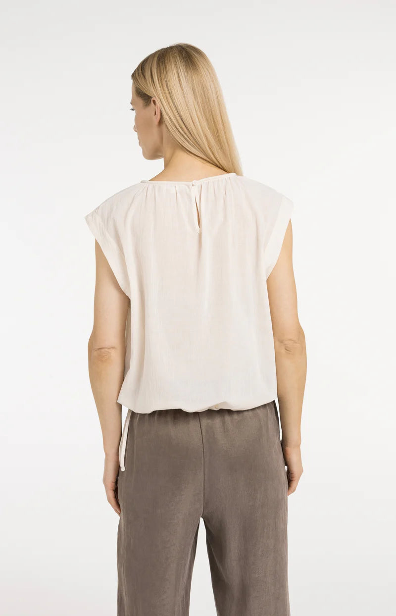 YAYA Sleeveless Top Pleated Neck Detail