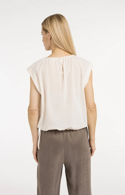 YAYA Sleeveless Top Pleated Neck Detail