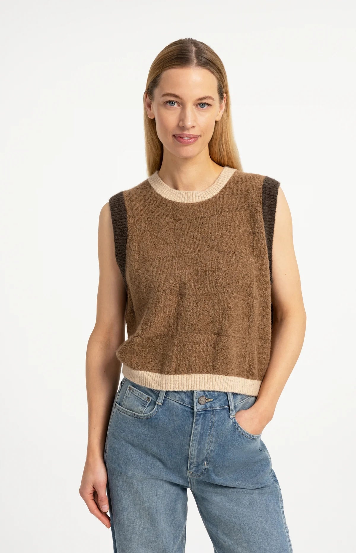 YAYA Spencer Vest Otter Brown Dessin