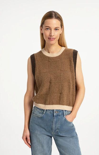 YAYA Spencer Vest Otter Brown Dessin
