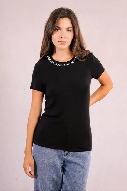 Molly Bracken Beaded Neck T-Shirt