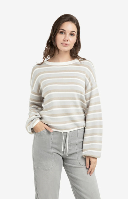 YAYA Striped Sweater with Drawstring Vapour Blue Grey