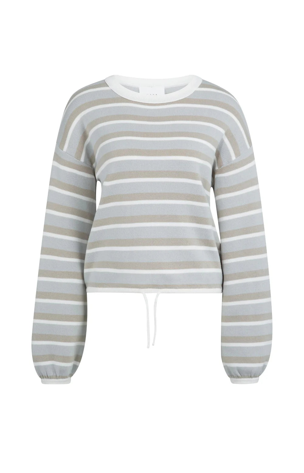 YAYA Striped Sweater with Drawstring Vapour Blue Grey