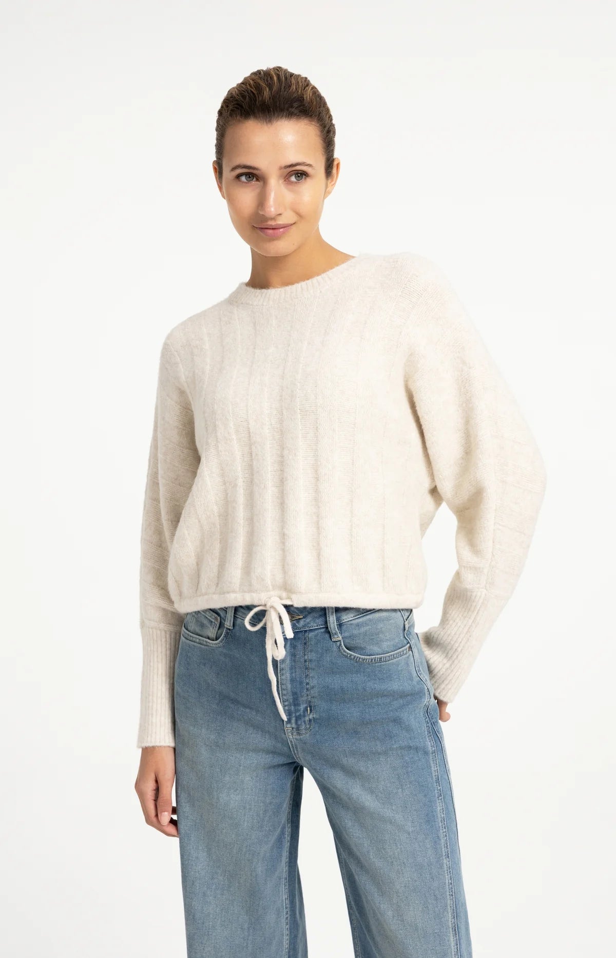 YAYA Rib Sweater Off White Melange