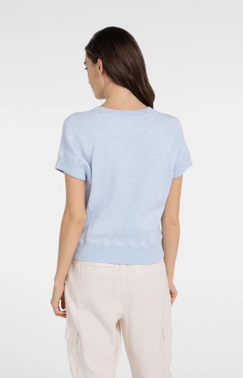 YAYA  Stitch Detail Short Sleeve Sweater Light Blue