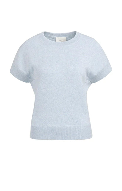 YAYA  Stitch Detail Short Sleeve Sweater Light Blue
