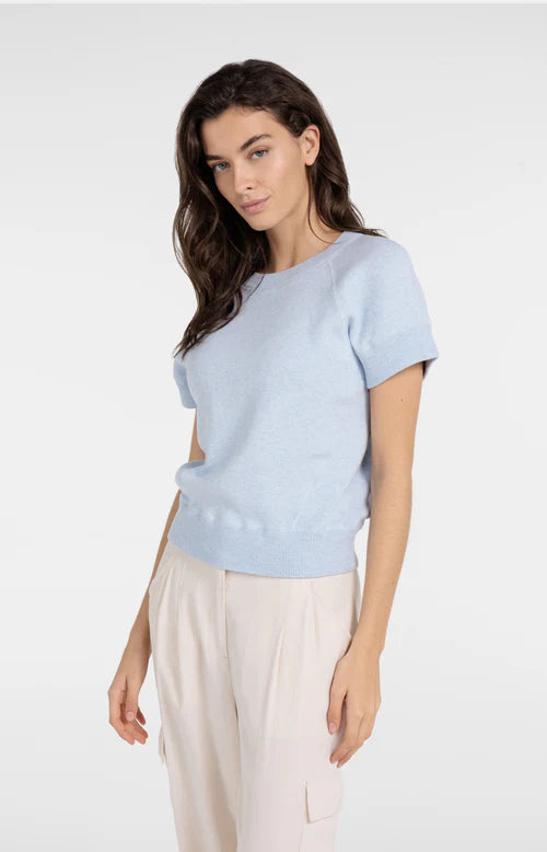 YAYA  Stitch Detail Short Sleeve Sweater Light Blue